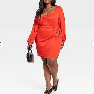 Ava & Viv Women's Balloon Long Sleeve Wrap Dress - Coral Red 1x-3x new